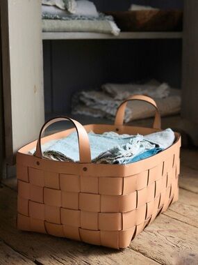Anthropologie terrain Wide Weave Leather Basket